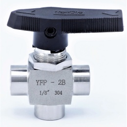 MINI Stainless Steel Ball Valve, Three- way, Threaded |1/8”