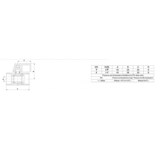 MINI Stainless Steel Ball Valve With Reduced Flow, One-piece, Threaded, stainless steel AISI304