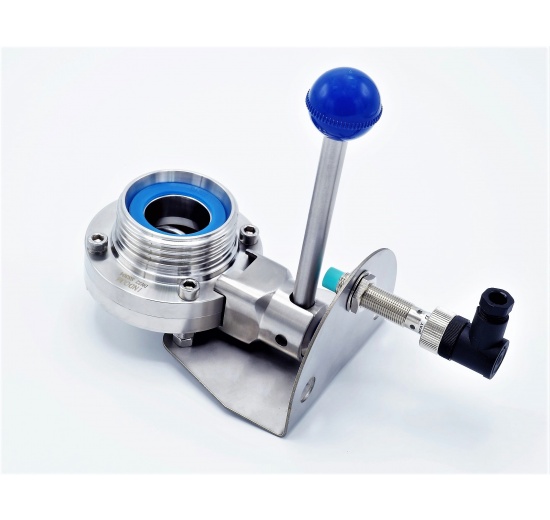 nerezová přímá klapka s držákem indukčního snímače