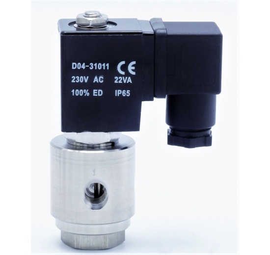 nerezový elektromagnetický ventil s cívkou a konektorem, 230V AC