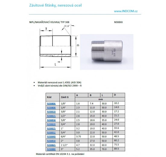 Nipple / Welding Nipple / Type 308 | 2 1/2"