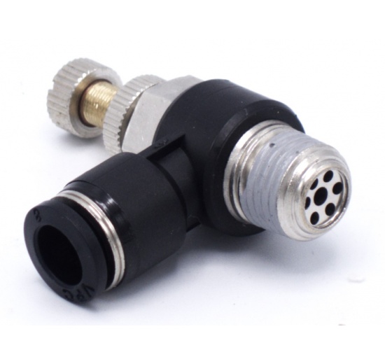 One-way throttle valve, L-shaped, outlet throttle