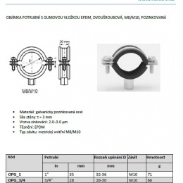 Pipe Clamp with Rubber EPDM, two screw, M8/M10, galvanized