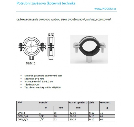 Pipe Clamp with Rubber EPDM, two screw, M8/M10, galvanized