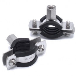 Pipe Clamp with Rubber EPDM, two screw, stainless steel DIN 1.4301, M8 _ 18-24 mm
