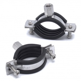 Pipe Clamp with Rubber EPDM, two screw, stainless steel DIN 1.4301, M8_ 37-45 mm