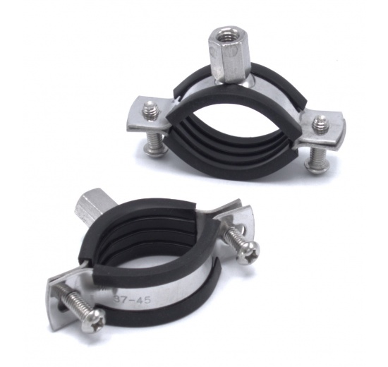 Pipe Clamp with Rubber EPDM, two screw, stainless steel DIN 1.4301, M8_ 37-45 mm