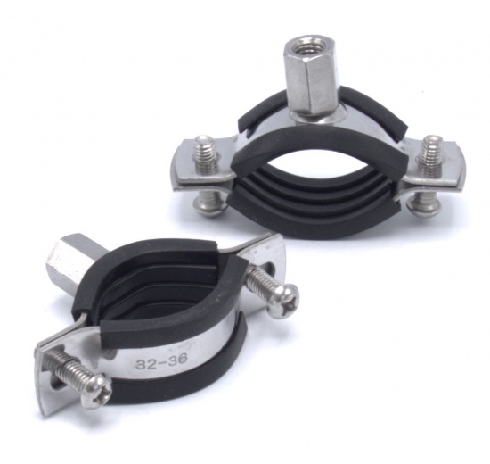 Pipe Clamp with Rubber EPDM, two screw, stainless steel DIN 1.4301, M8  Pipe Clamp with Rubber EPDM, two screw, stainless steel DIN 1.4301, M8 _ 32-36 mm 32-36 mm