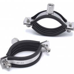 Pipe Clamp with Rubber EPDM, two screws, stainless steel DIN 1.4301, M8