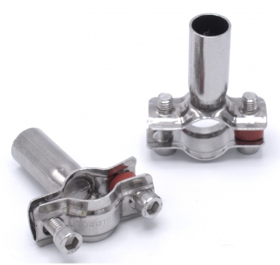 Pipe Clamp without Rubber, two screws, stainless steel DIN 1.4301_ 19-22 mm