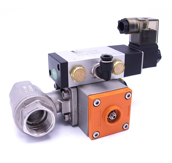 Pneumatic drive, double acting with ball valve