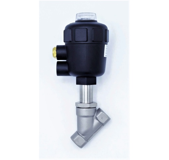 Pneumatically operated valve with a slant seat-45°,  G-thread  3/8"