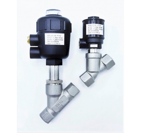 Pneumatically-operated Valves, Angle Seat - 45°, G-thread, Gasket PTFE