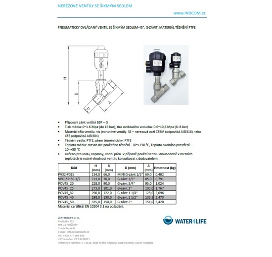 Pneumatically-operated Valves, Angle Seat - 45°, G-thread, Seal PTFE
