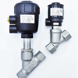 Pneumatically-operated Valves, Angle Seat - 45°, G-thread, Seal PTFEné ventily se šikmým sedlem 45°, G-závit, materiál těsnění PTFE
