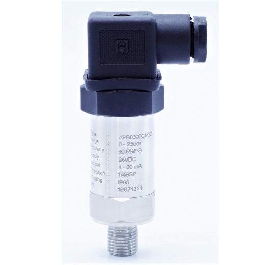 Relative pressure transmitter, 1/4" BSP, 24VDC Relative pressure 0-25 bar
