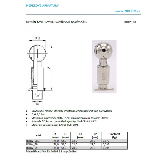 Rotary cleaning ball, welded, on split pin, for use in beverage production