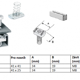 Sliding nut M8 galvanized with short spring (profile 41x25)