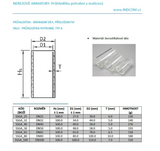 Spare glass for straight sight glass, type A