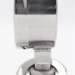 SS manometer with separating membrane, union DIN 11851, dial 100 mm, Nut DN32 0-2,5 bar