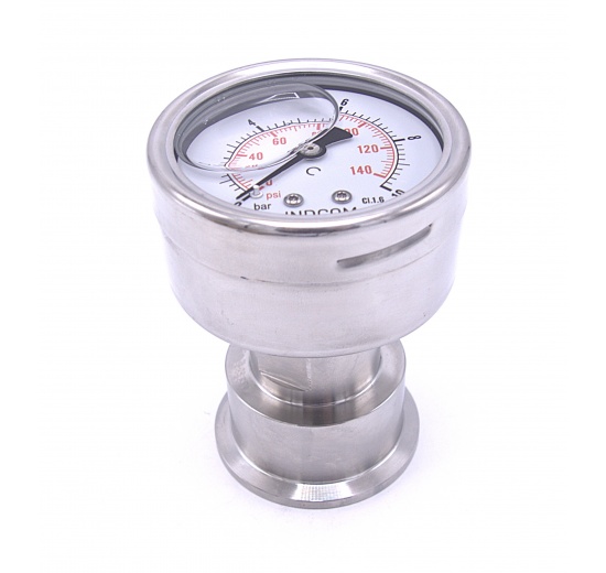 Stailess steel manometer (back connection), with a sanitary diaphrag-CLAMP DIN 32676, collar 50.5 mm
