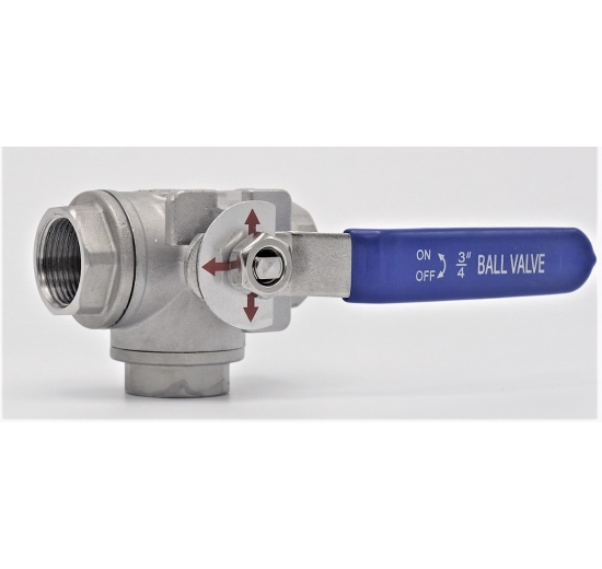 Stainless ball valve, three- way, threaded | 3/4”