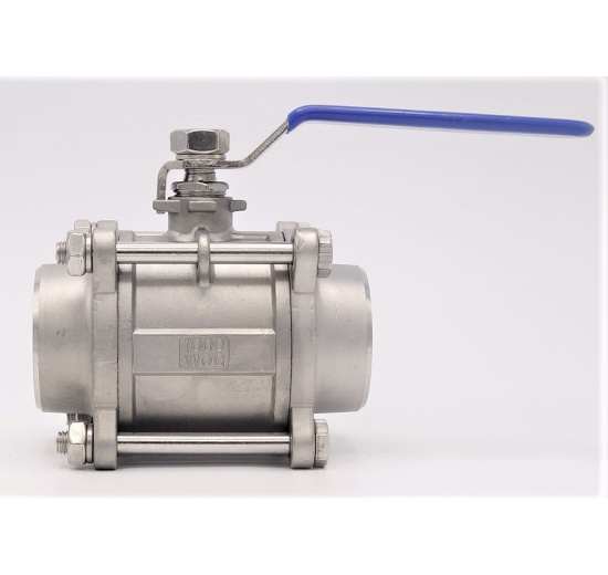 Stainless steel ball valve with full bore, three- pieced, welded 2"
