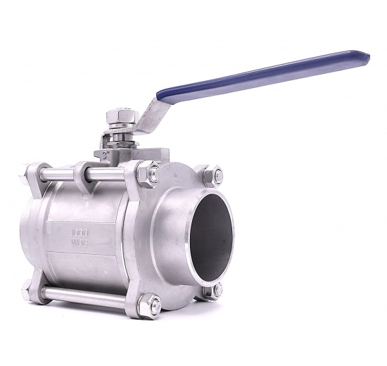 Stainless steel ball valve with full bore, three- pieced, welded | 3"