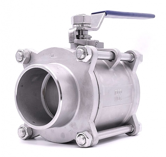 Stainless steel ball valve with full bore, three- pieced, welded | 3"