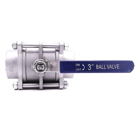 Stainless steel ball valve with full bore, three- pieced, welded | 3"