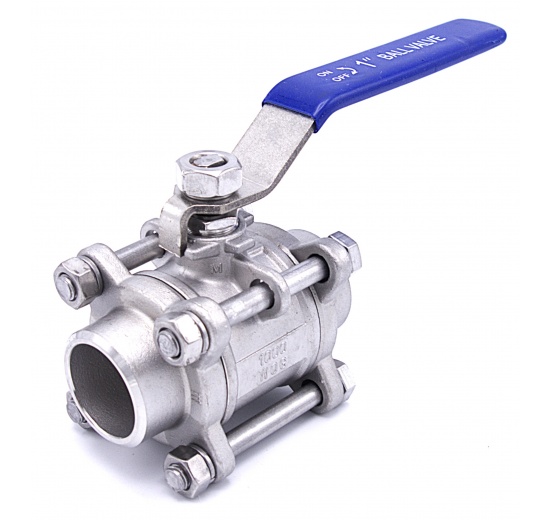 Stainless steel ball valve with full bore, three- pieced, welded DN25 (35x4mm)