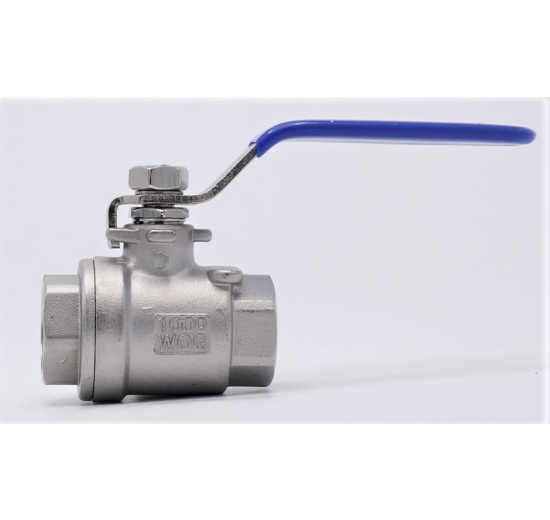 Stainless steel ball valve with full bore, two- piece, threaded, 1/2”