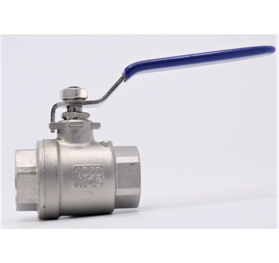 Stainless steel ball valve with full bore, two- piece, threaded, 3/4”
