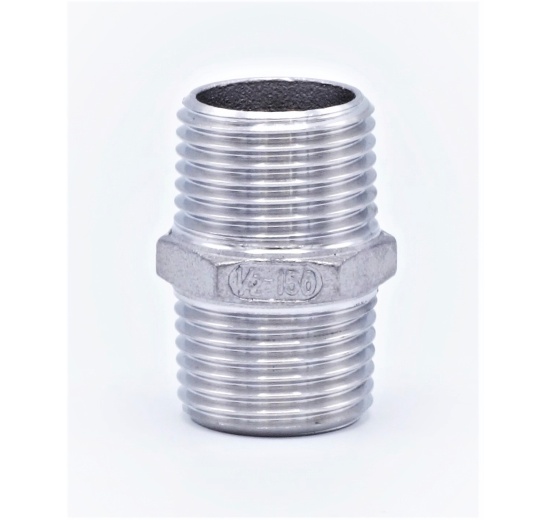 stainless steel Barrel Nipple With Hexagon / type 340, 1/2"