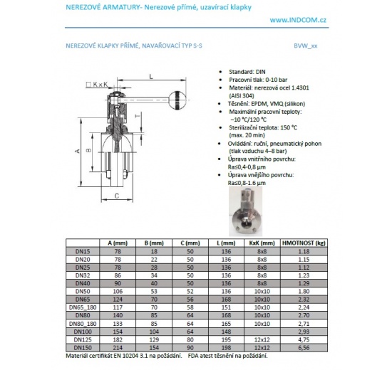 Stainless Steel Butterfly Valve, Welded, type S-S DN32