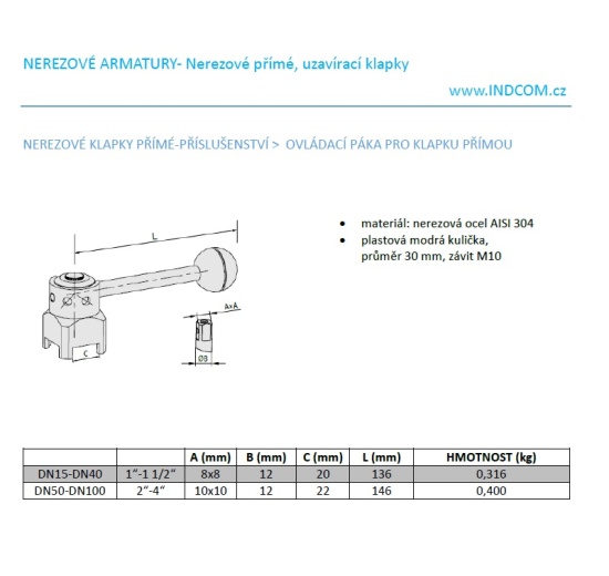 Stainless Steel Control Lever For Butterfly Valve DN50 - DN100