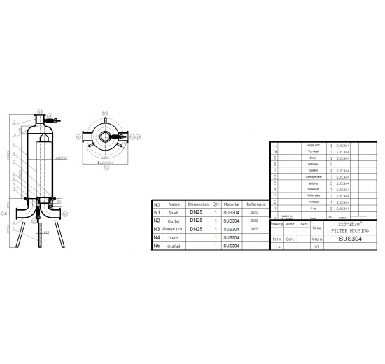 Stainless steel filter housing 10"