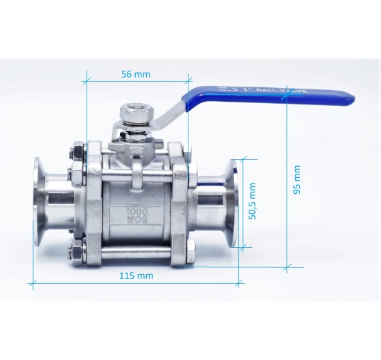 Stainless Steel Full Flow Ball Valve, 3-piece, CLAMP DN25 (K50.5)