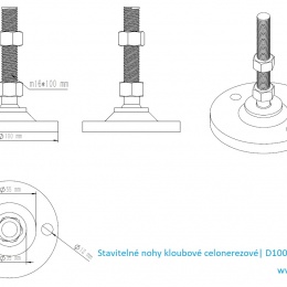 Stainless steel legs, height adjustable, with joint D100 M20 100 mm_dimensions