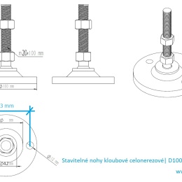 Stainless steel legs, height adjustable, with joint D100 M20 100 mm