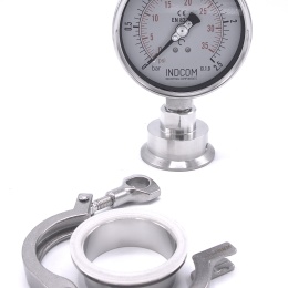 Stainless steel manometer, dial 100 mm, with a a sanitary diaphragm CLAMP DIN32676 - collar 64 mm