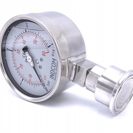 Stainless steel manometer, dial 100 mm, with a sanitary diaphragm CLAMP DIN32676 - collar 50.5 mm