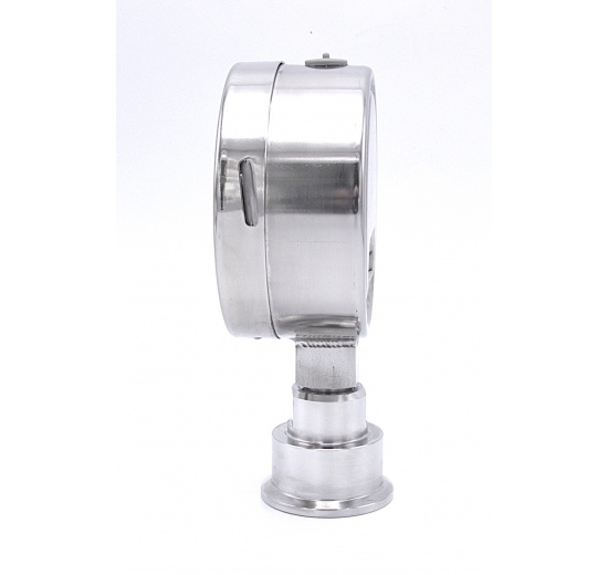 Stainless steel manometer, dial 100 mm, with a sanitary diaphragm CLAMP DIN32676 - collar 50.5 mm