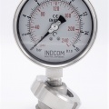 Stainless steel manometer, dial 100 mm, with separating membrane-CLAMP DIN 32676, collar 64 mm 0-16 bar