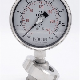 Stainless steel manometer, dial 100 mm, with separating membrane-CLAMP DIN 32676, collar 64 mm 0-16 bar