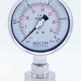 Stainless steel manometer, dial 100 mm, with separating membrane CLAMP DIN32676 - collar 64 mm