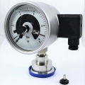 Stainless steel manometer with electrical contacts and separating membrane-clamp, dial 100 mm 0-10 bar, (DIN clamp-64 mm)