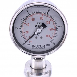 Stainless steel manometer with separating membrane DIN 11851, dial 100 mm | 0-2,5 bar