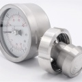 Stainless steel manometer with separating membrane DIN 11851, dial 100 mm, nut DN25, -1/1,5 bar