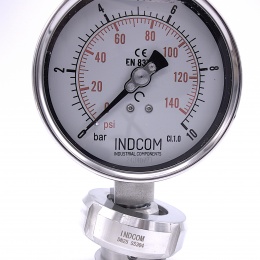 Stainless steel manometer with separating membrane DIN 11851, dial 100 mm, nut DN25 | 0-6 bar